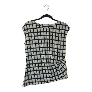Calvin Klein Grid Pattern Blouse - Black and White